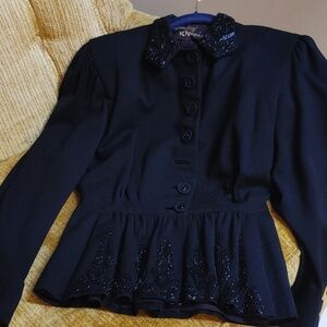Add'l Pics 1940s Black Virgin Wool Beaded Peplum Jacket 4P
